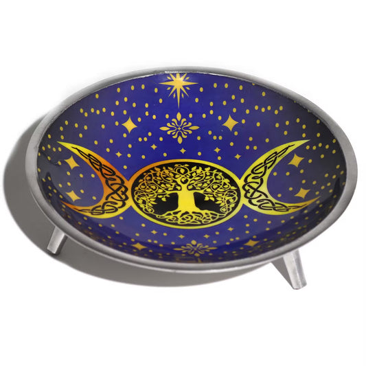 1x Triple Leg Enamelled Offering Plate - Purple Triple Moon