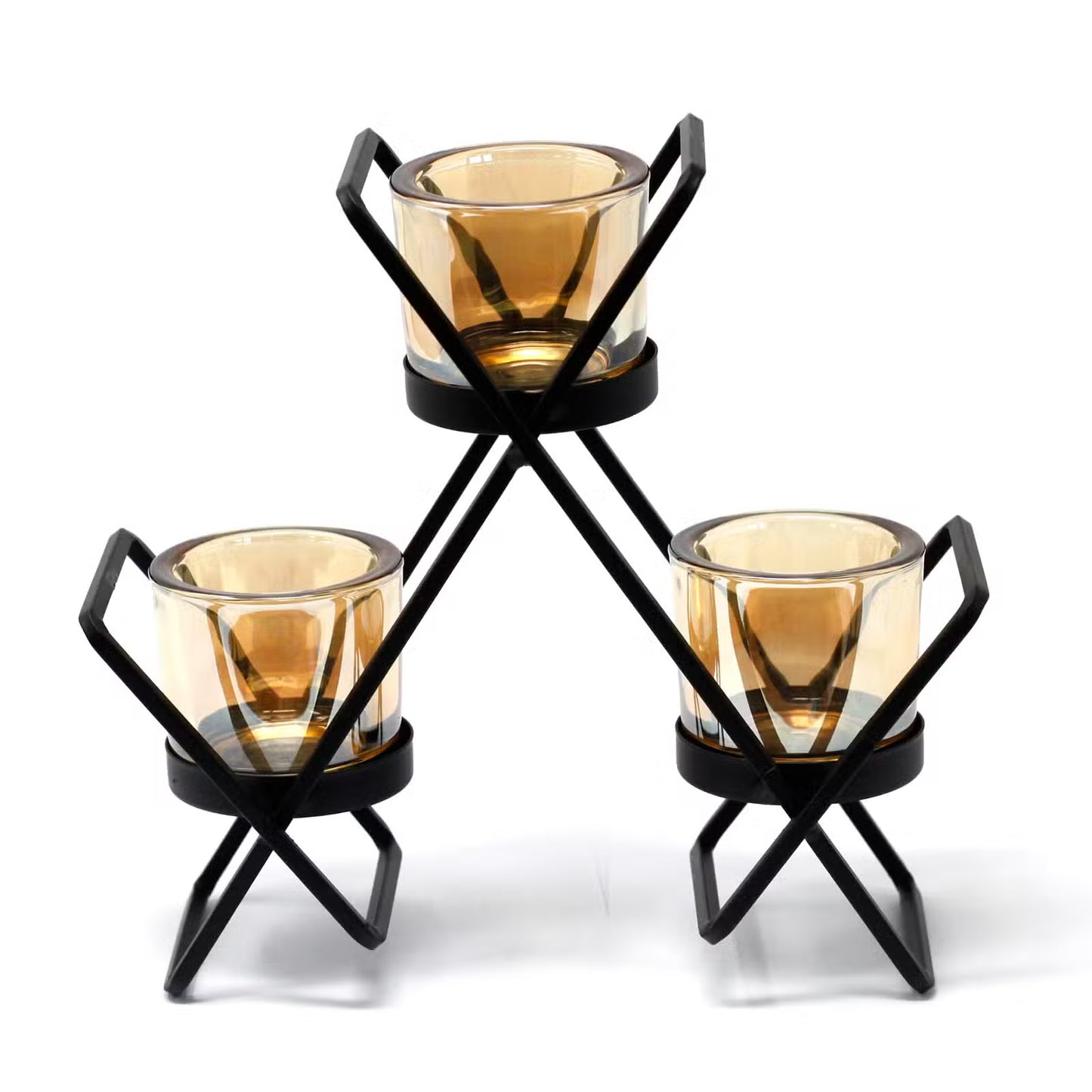 1x Centrepiece Iron Votive Candle Holder - 3 Cup Triangle