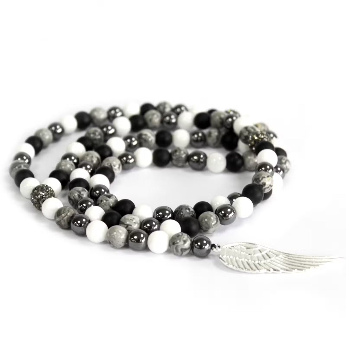 1x Angel Wing / Grey Agate - Gemstone Necklace